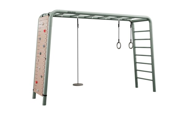 BERG PlayBase L Green Klettergerüst Schaukelgestell mit Reckstange und Leiter  inkl. Tellerschaukel, Turnringe und Kletterwand
