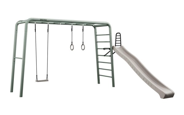 BERG PlayBase L Green Klettergerüst Schaukelgestell mit Reckstange und Leiter  inkl. Brettschaukel Turnringe und Rutsche