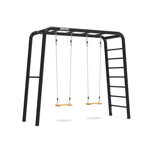 BERG PlayBase M Black Klettergerüst Schaukelgestell mit Reckstange u. Leiter  inkl. 2 Holzschaukeln
