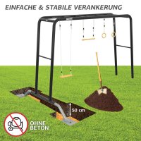 BERG PlayBase L Black Klettergerüst Schaukelgestell mit Reckstange u. Leiter inkl. Babyschaukel, Gummischaukel und Trapez