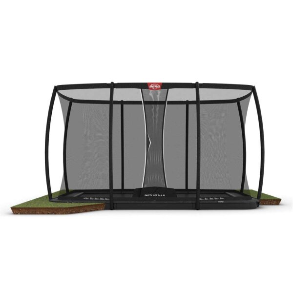 BERG Trampolin Rechteckig 500 cm Ultim Champion FlatGround Grey / grau + Safety Net DLX XL