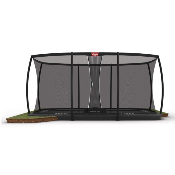 BERG Trampolin Rechteckig 500 cm Ultim Elite FlatGround Grey / grau + Safety Net DLX XL