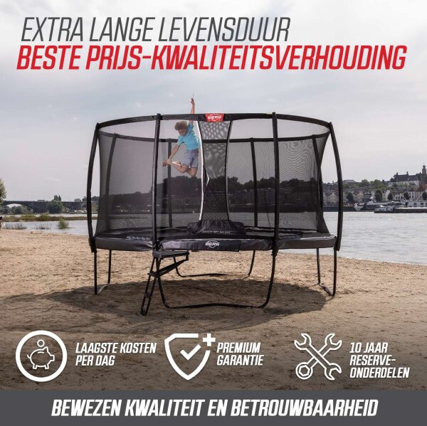 BERG Trampolin rund Elite Regular 380 grau + Safety Net Deluxe Airflow pro