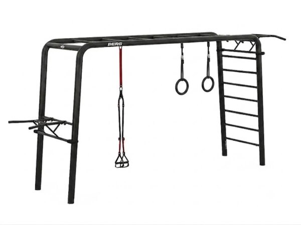 BERG PlayBase L Sport Klettergerüst Heim Fitnessgerät mit Dip-Bar, Klimmzustange, Fitness-Seil & Turnringe