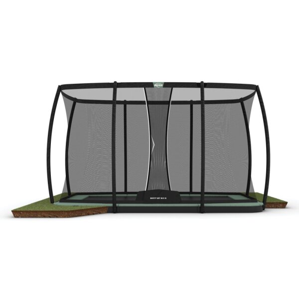 BERG Trampolin FlatGround 410 cm Ultim Champion ECO rechteckig Grün + Sicherheitsnetz DLX XL