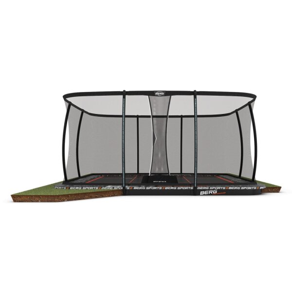 BERG Trampolin FlatGround 5 x 5 m Ultim Pro Bouncer rechteckig Grau + Sicherheitsnetz XL