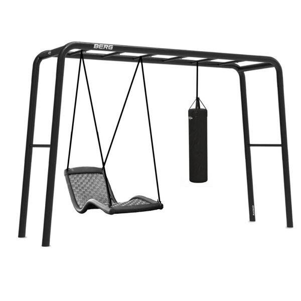BERG PlayBase L Black Klettergerüst Schaukelgestell mit 2 Reckstangen Relaxschaukel und Boxsack