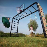 BERG PlayBase L Black Klettergerüst Schaukelgestell mit 2 Reckstangen Relaxschaukel und Boxsack