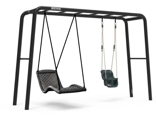 BERG PlayBase L Black Klettergerüst Schaukelgestell mit 2 Reckstangen Relaxschaukel und Babyschaukel