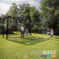 BERG PlayBase L Black Klettergerüst Schaukelgestell mit Basketballkorb, Torwand & Kletterwand
