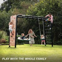 BERG PlayBase L Black Klettergerüst Schaukelgestell mit Basketballkorb, Torwand & Kletterwand