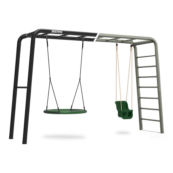 BERG PlayBase L Klettergerüst Schaukelgestell Schwarz & Grün inkl. Babyschaukel und Nestschaukel
