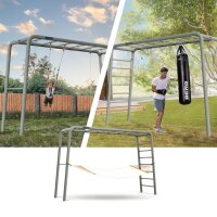 BERG PlayBase L Green Klettergerüst Schaukelgestell mit Reckstange und Leiter mit Basketballkorb, Torwand & Kletterwand
