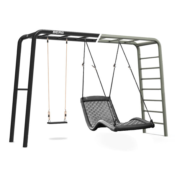 BERG PlayBase L Relax Klettergerüst Schaukelgestell Schwarz & Green mit Relaxschaukel L & Gummischaukel