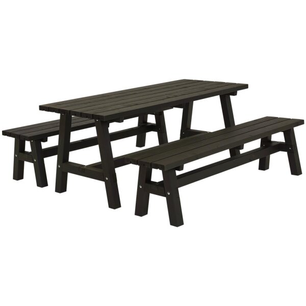 PLUS Country Plankengarnitur - 177 cm - 1 Tisch und 2 Bänke - Schwarz