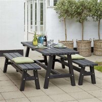 PLUS Country Plankengarnitur - 177 cm - 1 Tisch und 2 Bänke - Schwarz