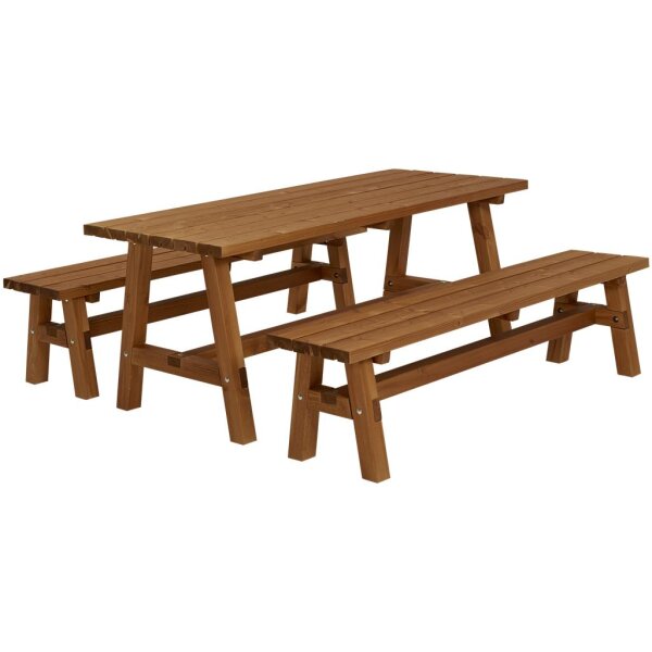 PLUS Country Plankengarnitur - 177 cm - 1 Tisch und 2 Bänke - Farbgrundiert Teak