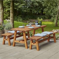 PLUS Country Plankengarnitur - 177 cm - 1 Tisch und 2 Bänke - Farbgrundiert Teak