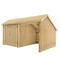 PLUS Multi Gartenhaus 10,5 m² - 2 Module Doppeltür & offene Fassade - 10,5 m² unbehandelt
