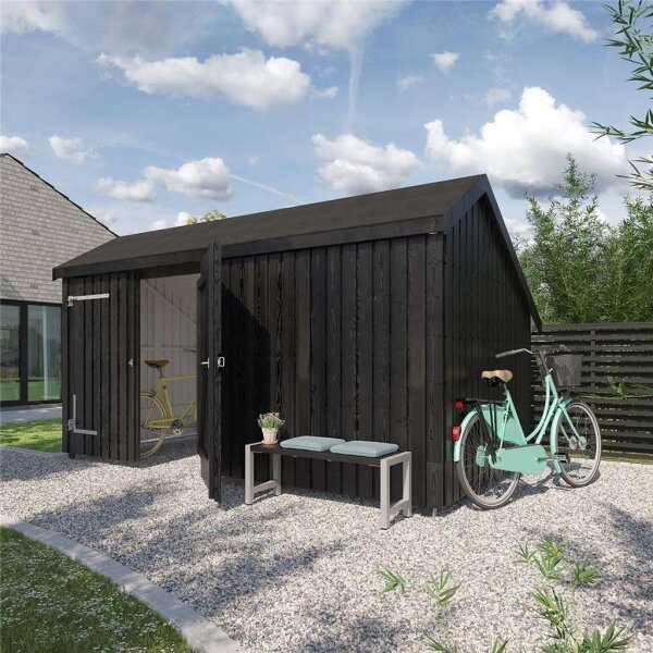 PLUS Multi Gartenhaus 10,5 m² - 2 Module Doppeltür & Fassade - 10,5 m² unbehandelt