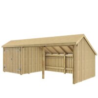 PLUS Multi Gartenhaus 15,5 m² - 3 Module Doppeltür & offene Fassade - 15,5 m² unbehandelt