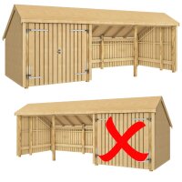 PLUS Multi Gartenhaus 15,5 m² - 3 Module Doppeltür & offene Fassade - 15,5 m² unbehandelt