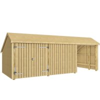 PLUS Multi Gartenhaus 15,5 m² - 3 Module Doppeltür & offene / geschlossene Fassade - 15,5 m² unbehandelt