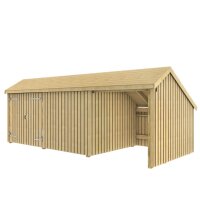 PLUS Multi Gartenhaus 15,5 m² - 3 Module Doppeltür & offene / geschlossene Fassade - 15,5 m² unbehandelt