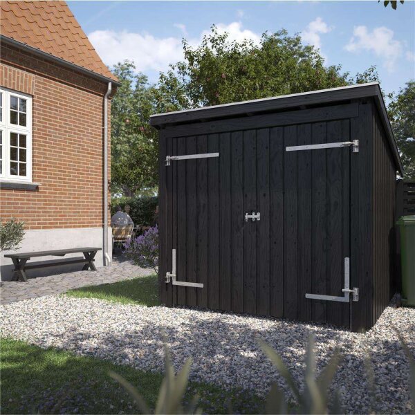 PLUS Nordic Fahrradunterstand 5 m² - 1 Modul Doppeltür m. Dachpappe / Aluleisten / H-Pfostenfüße