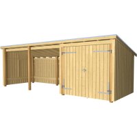 PLUS Nordic Multi Gartenhaus 14 m² - 3 Module Doppeltür & offene Fassade m. Dachpappe / Aluleisten