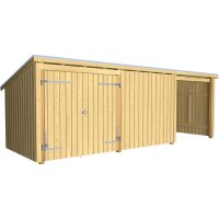 PLUS Nordic Multi Gartenhaus 14 m² - 3 Module Doppeltür & offene / geschlossene Fassade m. Dachpappe / Aluleisten