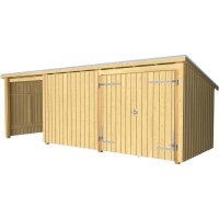 PLUS Nordic Multi Gartenhaus 14 m² - 3 Module Doppeltür & offene / geschlossene Fassade m. Dachpappe / Aluleisten