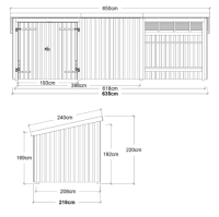 PLUS Nordic Multi Gartenhaus 14 m² - 3 Module Doppeltür & offene / geschlossene Fassade m. Dachpappe / Aluleisten / H-Pfostenfüße