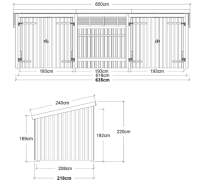 PLUS Nordic Multi Gartenhaus 14 m² - 3 Module m. 2 Doppeltüren & offene Fassade m. Dachpappe / Aluleisten / H-Pfostenfüße