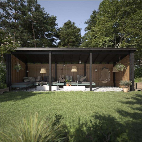PLUS Nordic Multi Gartenhaus 14 m² - 3 Module offen m. Dachpappe / Aluleisten
