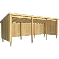 PLUS Nordic Multi Gartenhaus 14 m² - 3 Module offen m. Dachpappe / Aluleisten / H-Pfostenfüße