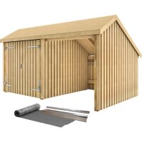 PLUS Multi Gartenhaus 10,5 m² - 2 Module Doppeltür & offene Fassade m. Dachpappe / Aluleisten