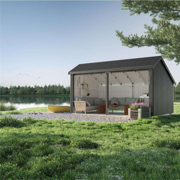 PLUS Multi Gartenhaus 10,5 m² - 2 Module offen m. Dachpappe / Aluleisten
