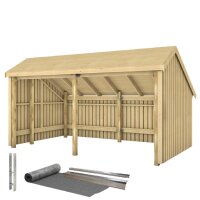 PLUS Multi Gartenhaus 10,5 m² - 2 Module offen m. Dachpappe / Aluleisten / H-Pfostenfüße