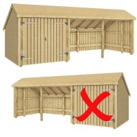 PLUS Multi Gartenhaus 15,5 m² - 3 Module Doppeltür & offene Fassade m. Dachpappe / Aluleisten