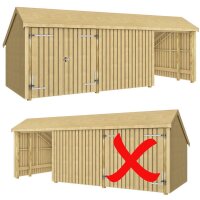 PLUS Multi Gartenhaus 15,5 m² - 3 Module Doppeltür & offene / geschlossene Fassade m. Dachpappe / Aluleisten