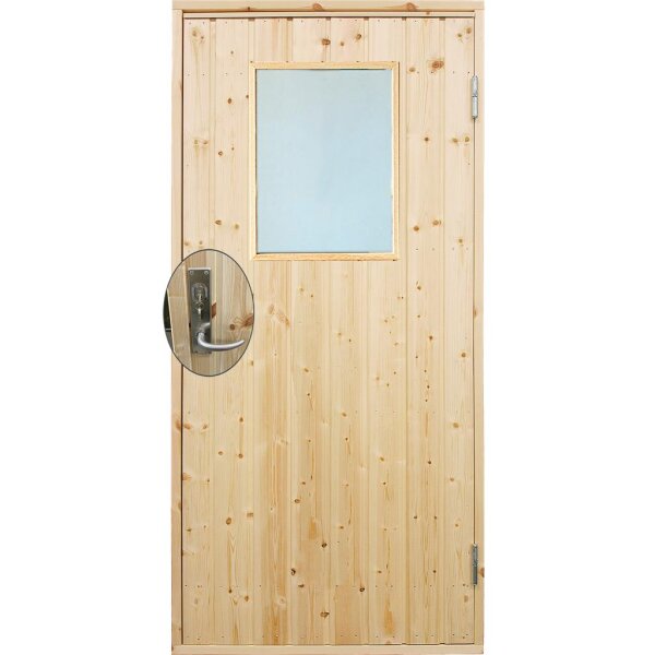 PLUS Nebeneingangstür, Std. m / Fenster, Profilfverkleidung, inkl. Zarge / Montageset, rechts, 886×1978 mm