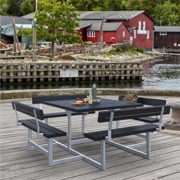 PLUS Picnic Kombimöbel m / 4 Rückenlehnen - 200 cm - RePlast - Schwarz