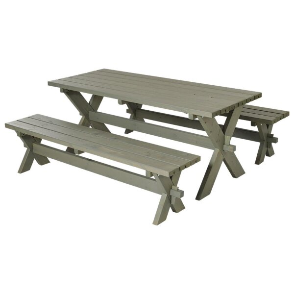 PLUS Nostalgi Plankengarnitur - 177 cm - 1 Tisch und 2 Bänke
