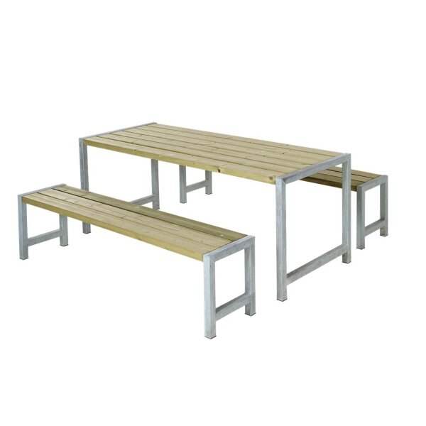 PLUS Plankengarnitur - 186 cm - 1 Tisch und 2 Bänke - Druckimprägniert
