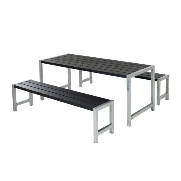 PLUS Plankengarnitur - 186 cm - 1 Tisch und 2 Bänke - Schwarz