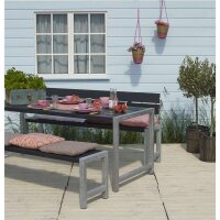 PLUS Plankengarnitur mit Rückenlehne - 186 cm - 1 Tisch + 2 Bänke und 1 Rückenlehne - Schwarz