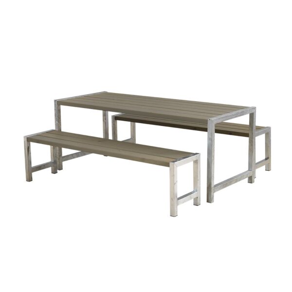 PLUS Plankengarnitur - 186 cm - 1 Tisch und 2 Bänke - Graubraun