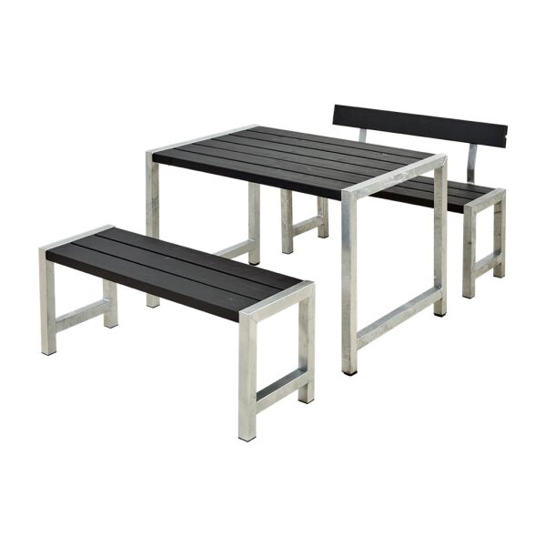 PLUS Cafégarnitur 127 cm - 1 Tisch, 2 Bänke und 1 Rückenlehne - Schwarz