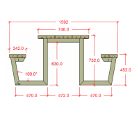 PLUS Wega Kombimöbel m/2 Rückenlehnen 177x185x76/45 Thermowood